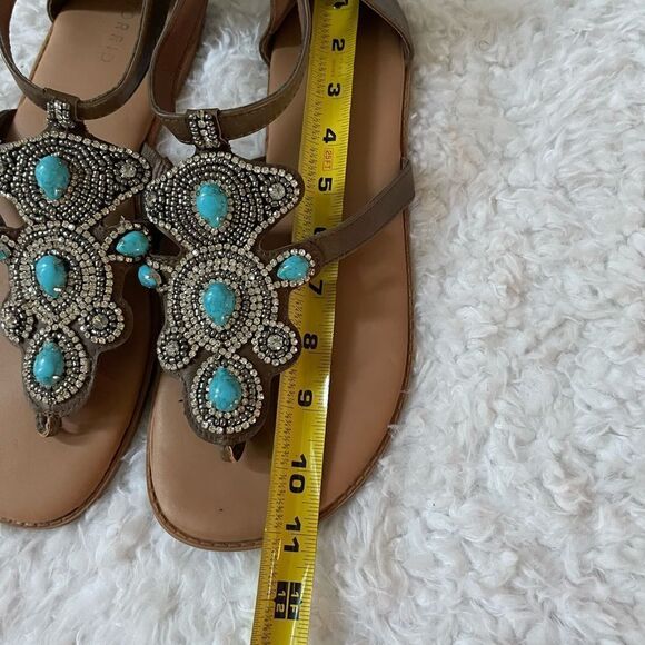 Torrid Brown T strap thong sandals turquoise & rhinestones accents size 13 - Picture 4 of 11